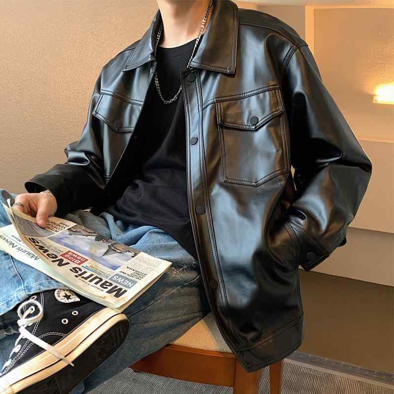 ジャケット メンズ 春秋 フェイクレザー ブルゾン アウター カジュアル ブラック 黒 長袖 10代 20代 30代 4,803円