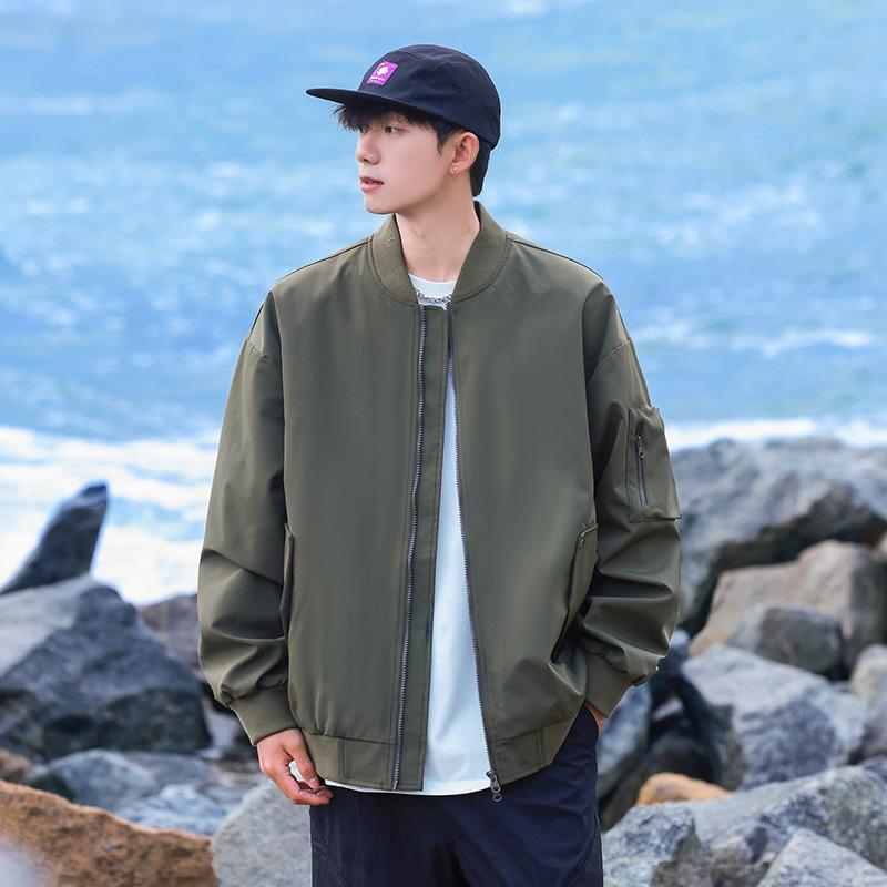 ジャケット メンズ 男性用 ブルゾン 春秋 ヴィンテージ風 ミリタリー ワーク ウェア 野球服 ゆったり リラックス グレー ブラック ピンク系 カーキ