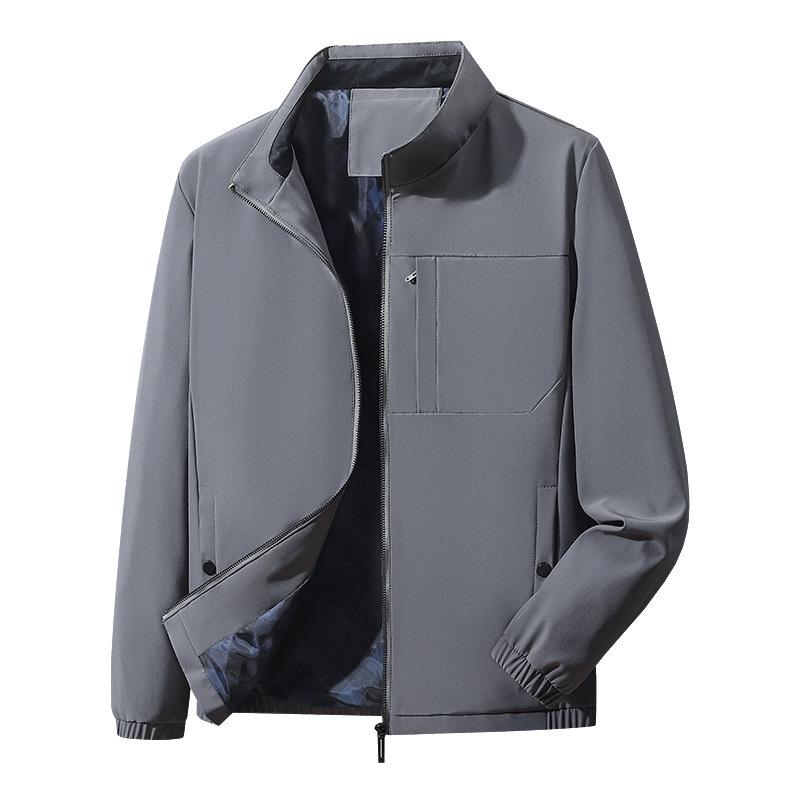 ジャケット 男性用 ブルゾン スタンドカラー ?色 ポリエステル 防風 多ポケット 大きいサイズ ゆったり グレー 黒 青 春秋