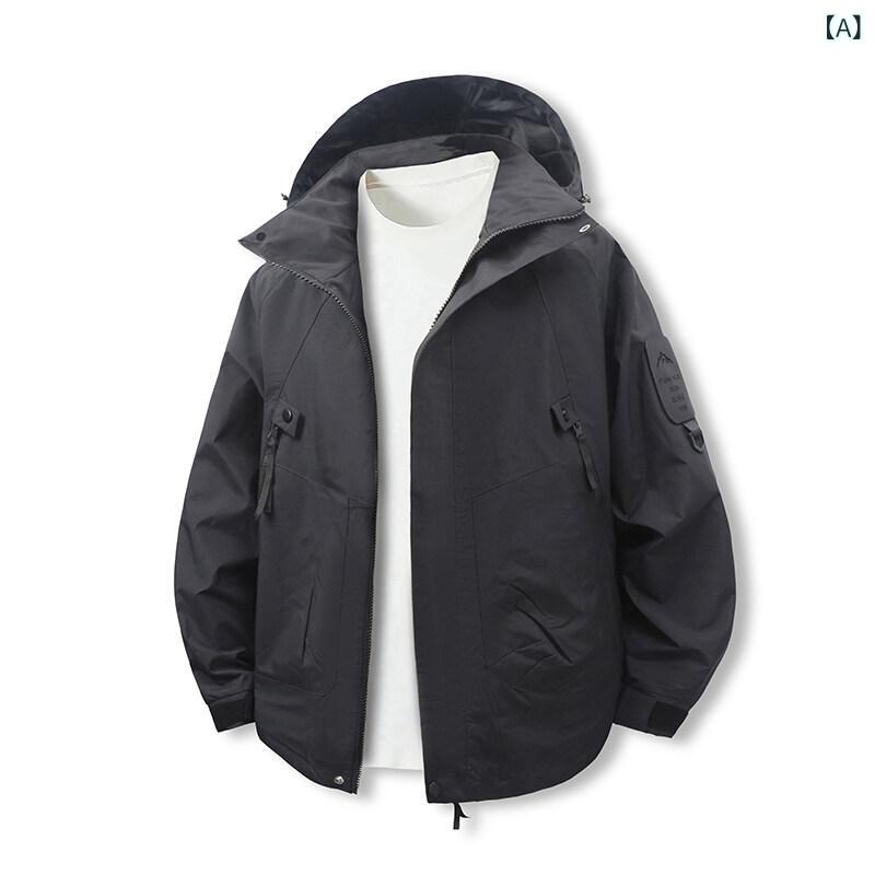 ジャケット メンズ 男性用 マウンテンパーカー 春秋 薄手 フード付き ポリエステル ミリタリー 登山 アウトドア ゆったり 大きめサイズ ブラック ベージュ イエロー パープル グリーン