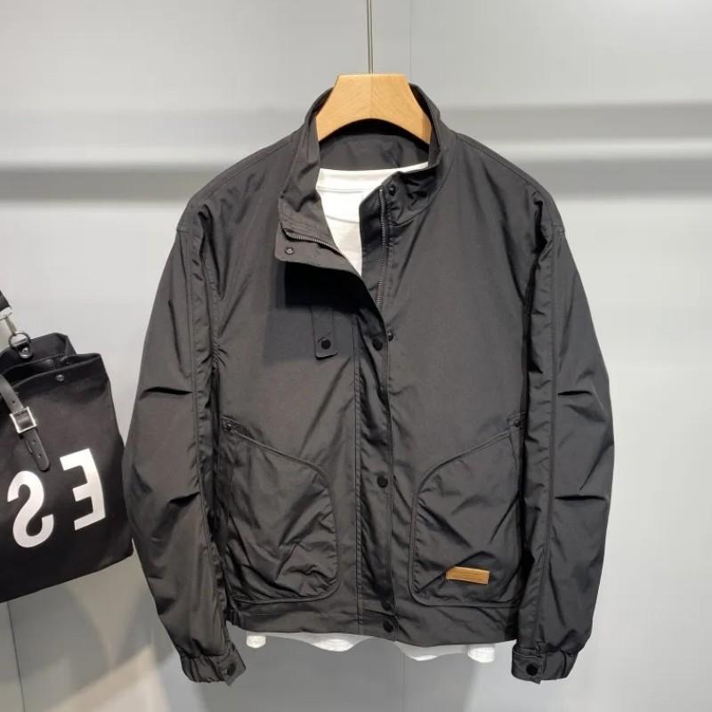 ジャケット メンズ 男性用 トップス 春秋 カジュアル ワークジャケット ブルゾン スタンドカラー 長袖 無地 ブラック 黒 グリーン 緑