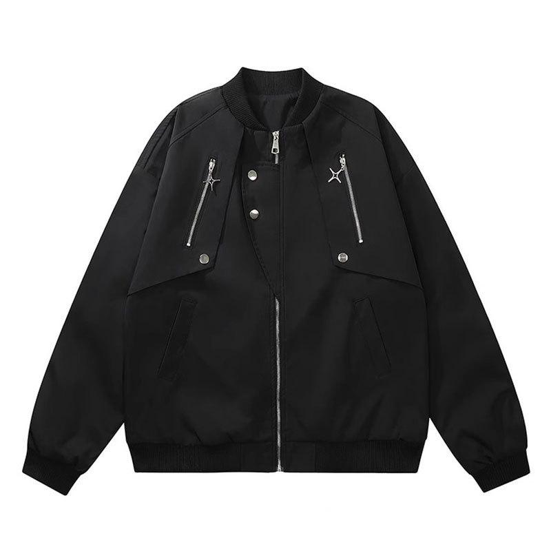 ジャケット メンズ ブルゾン 男性用 春秋 カジュアル ストリート スタンドカラー ジップアップ ワーク アウター 黒 ブラック グレー ブルー ポリエステル