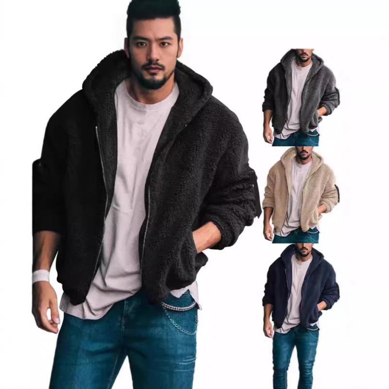 ジャケット 男性用 フリース 裏起毛 ジップアップ パーカー 無地 紺色 黒 カーキ グレー ベージュ ブラウン 秋冬 普段使い カジュアル