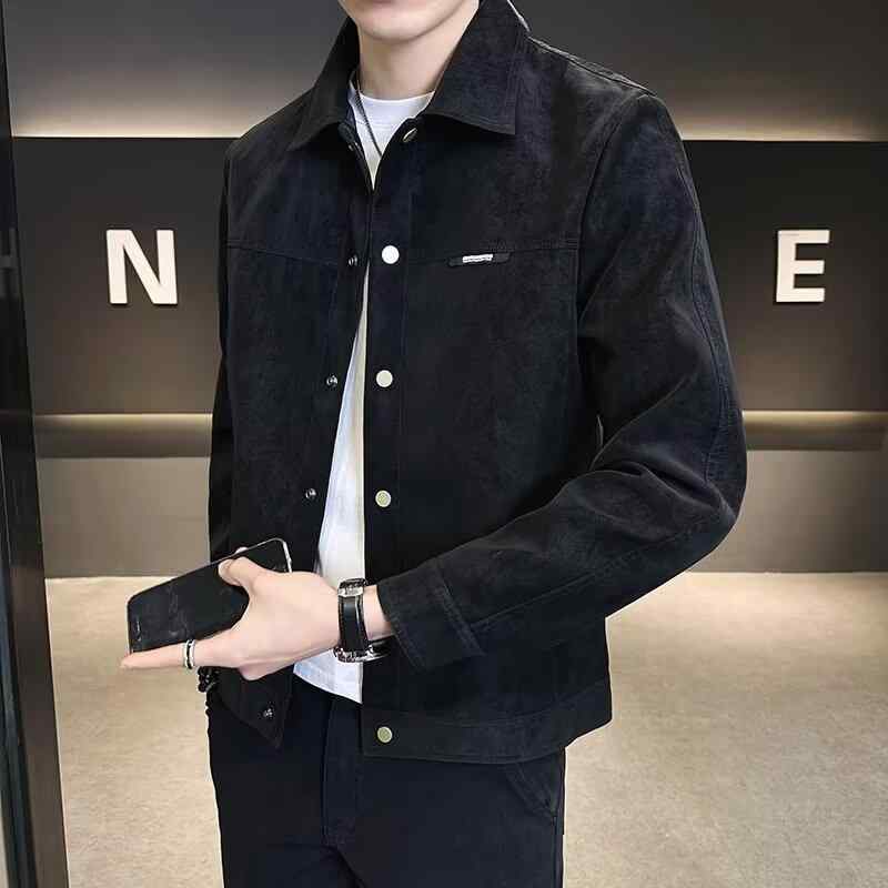 ジャケット メンズ 春秋 韓国 スタイリッシュ 無地 ポリエステル テーラード ライトアウター ブルゾン 男性用 トップス 長袖 羽織り ブラック 黒 ブラウン M L XL 2L 3L