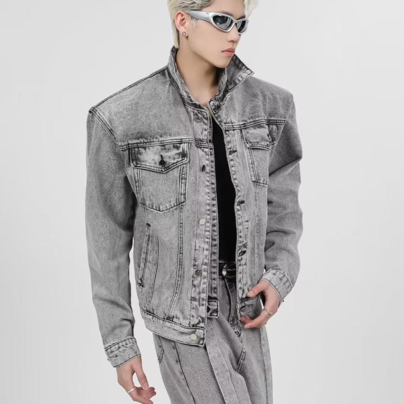 ジャケット メンズ デニム ダメージ ウォッシュド加工 切り替え ブルゾン & パンツ セットアップ 男性用 Gジャン ジーンズ 上下セット 春秋 カジュアル