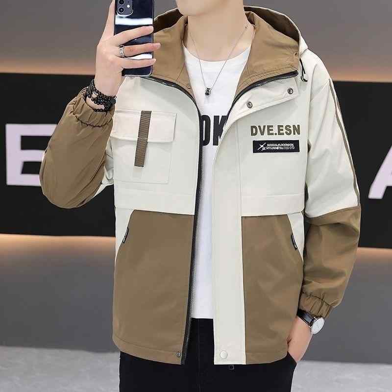 ジャケット 男性用 ワークジャケット ゆったり スタンドカラー アウター カジュアルウェア ポリエステル ベージュ カーキ ブラック オフホワイト