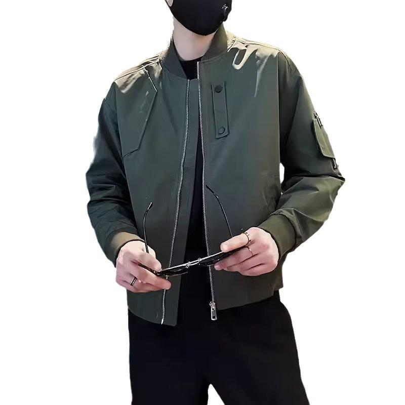 ジャケット メンズ 男性用 春秋 ブルゾン ワーク ウェア ライトアウター 長袖 無地 スタンドカラー ジップアップ ポリエステル 黒 白 緑