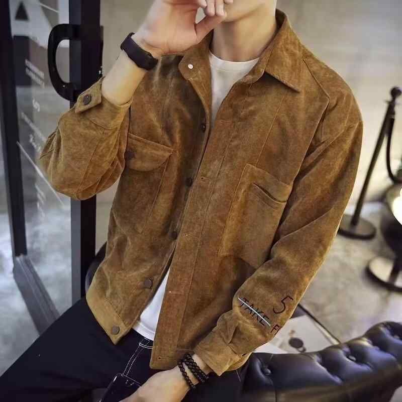 ジャケット メンズ 男性用 コーデュロイ 襟付き ブルゾン 韓国 スタイリッシュ スポーティ カジュアル トップス アウター カーキ グレー ブラウン