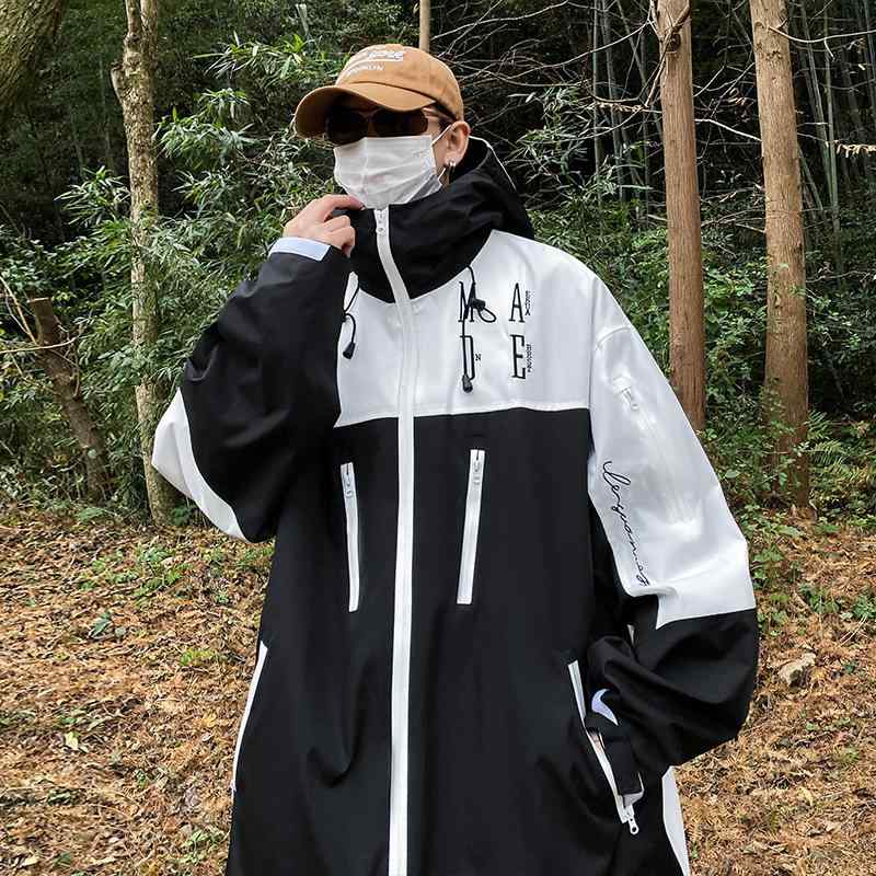 ジャケット メンズ 春秋用 防水 防風 アウター 10代 20代 30代 ストリート系 配色 ポリエステル 黒 グレー