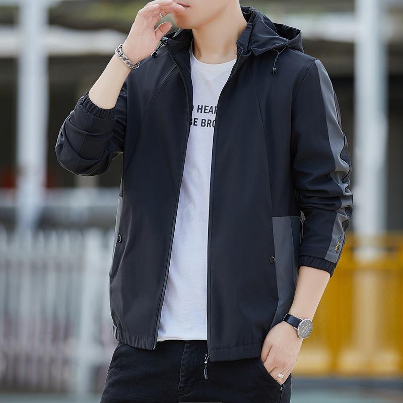 ジャケット メンズ 男性用 ブルゾン 春秋 薄手 立ち襟 ポリエステル 無地 グレー ブラック ブルー M L XL 2XL 3XL 4XL 5XL
