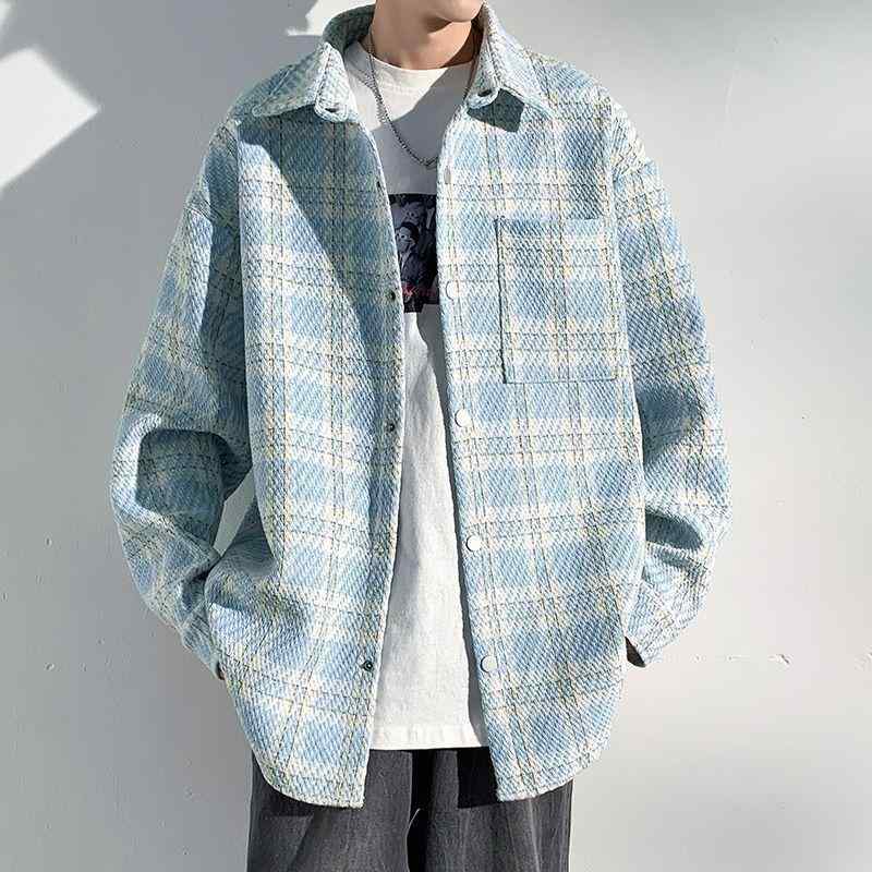 ジャケット メンズ 小香風 チェック柄 ウール コート 秋冬 豪華感 襟付き ルーズフィット アウター 耐摩耗性 普段使い カジュアル ブラック 黒 ブルー 青 M L XL 2XL 3XL