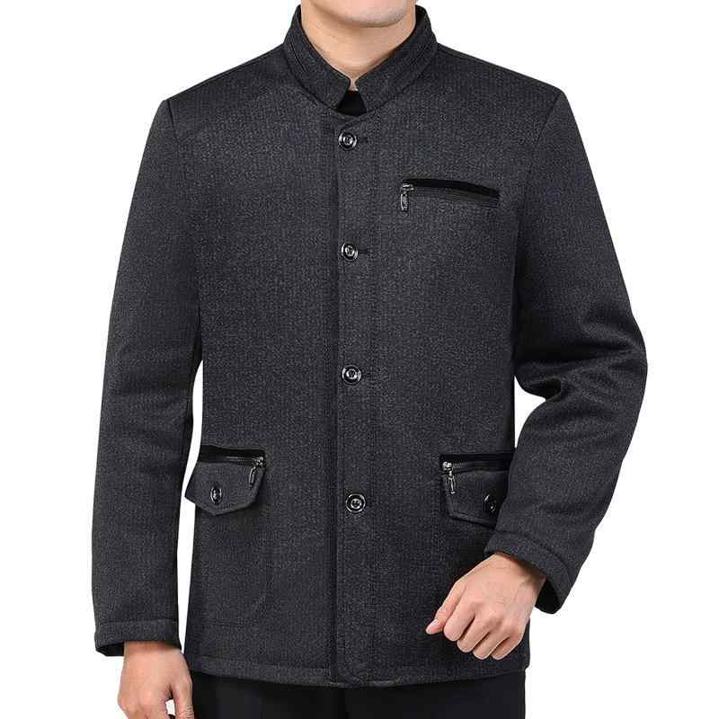 ジャケット メンズ 男性用 ブルゾン 秋冬 シニア 紳士服 アウター トップス 長袖 立ち襟 襟付き 無地 黒 ブラック グレー ポリエステル ゆったり 厚手 暖かい あったか 防寒着 カジュアル