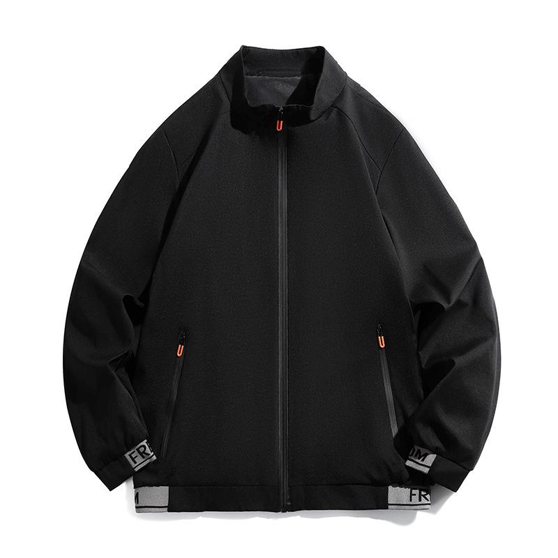 ジャケット メンズ 男性用 ブルゾン ライトアウター カジュアル 秋服 耐摩耗性 伸縮性 ポリエステル 立襟 フルジップ 豆グレー ブラック カーキ M L XL 2XL 3XL 4XL 5XL(x2)