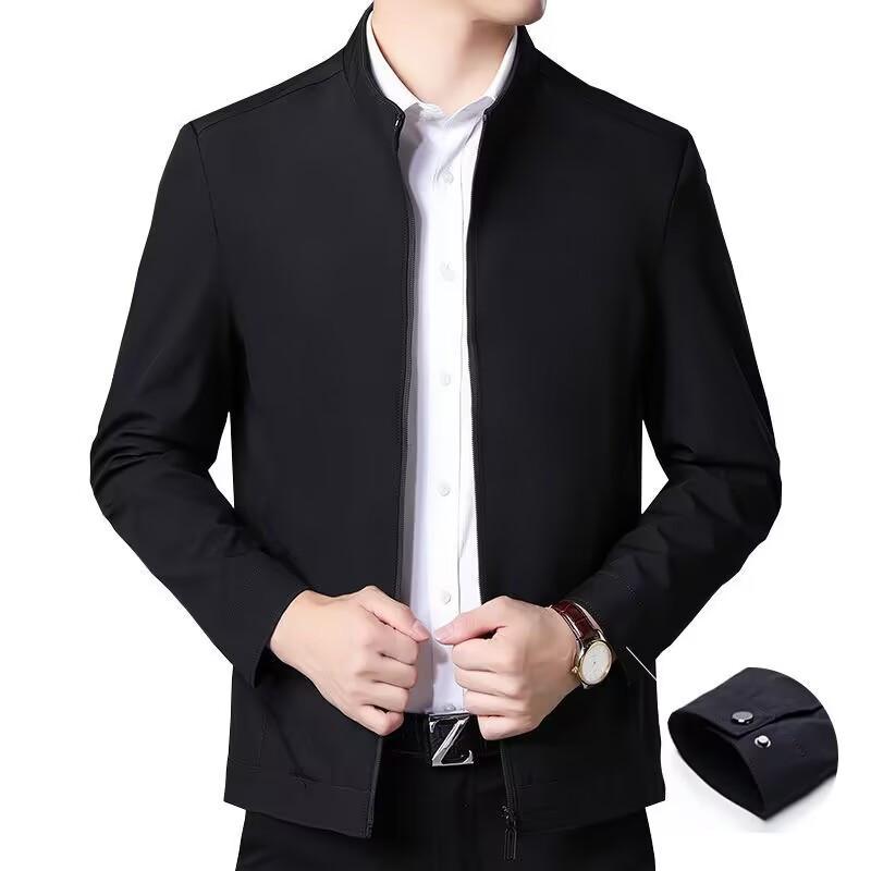 ジャケット 男性用 スタンドカラー ブルゾン 春秋 紳士服 アウター ポリエステル 耐摩耗 通気性 無地 ブラック ネイビー カーキ(x2)