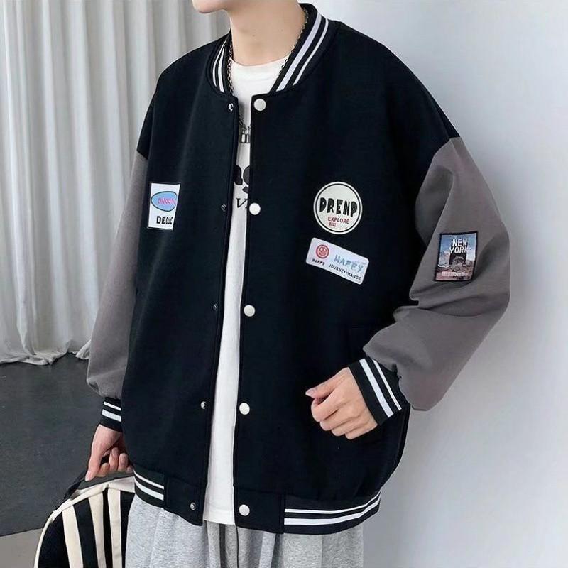 ジャケット 男性用 ブルゾン スタジャン 長袖 ポリエステル 接触冷感 ゆったり 春夏 秋冬 黒 白 グレー カジュアル(x2)