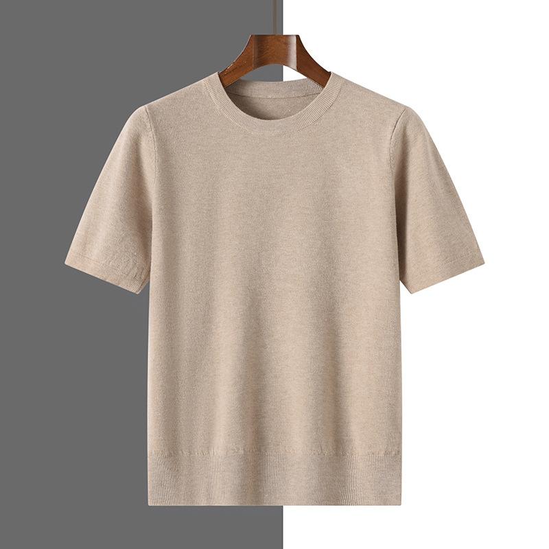 Tシャツ メンズ 半袖 ニット ラウンドネック 無地 ゆったり 薄手 カットソー トップス 普段使い 春夏 ホワイト ブラック グレー(x2)