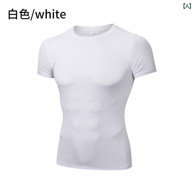 スポーツ 半袖 タイツ メンズ Tシャツ ランニング トレーニング バスケットボール トップス 速乾 通気性高弾性 フィットネスウェア