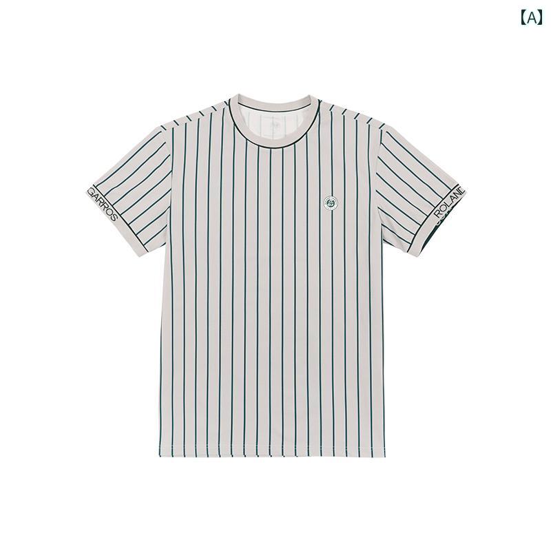 全 仏 オープン 速乾性 テニス 半袖 Tシャツ 夏 メンズ ストライプ テニ スーツ スポーツ トップ.カラフルカラーオシャレ