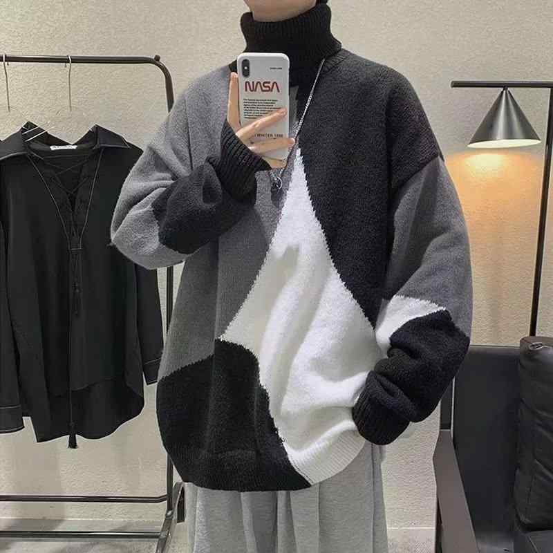 ニット メンズ タートルネック セーター 秋冬 長袖 ゆったり 大きめサイズ プルオーバー トップス カジュアル 普段使い 部屋着 ブラック ブルー グリーン
