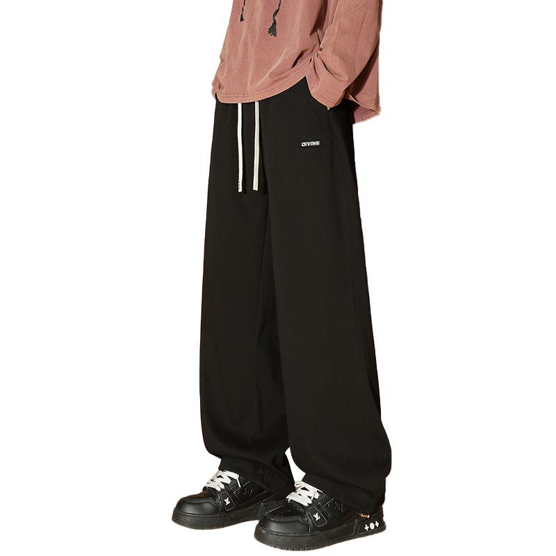 パンツ メンズ ズボン カジュアルパンツ ストレート ワイドレッグパンツ イージーパンツ リラックスパンツ ドローストリングパンツ 運動着 ジャージパンツ 薄手 無地 グレー グレー ポリエステル 高弾性 春秋