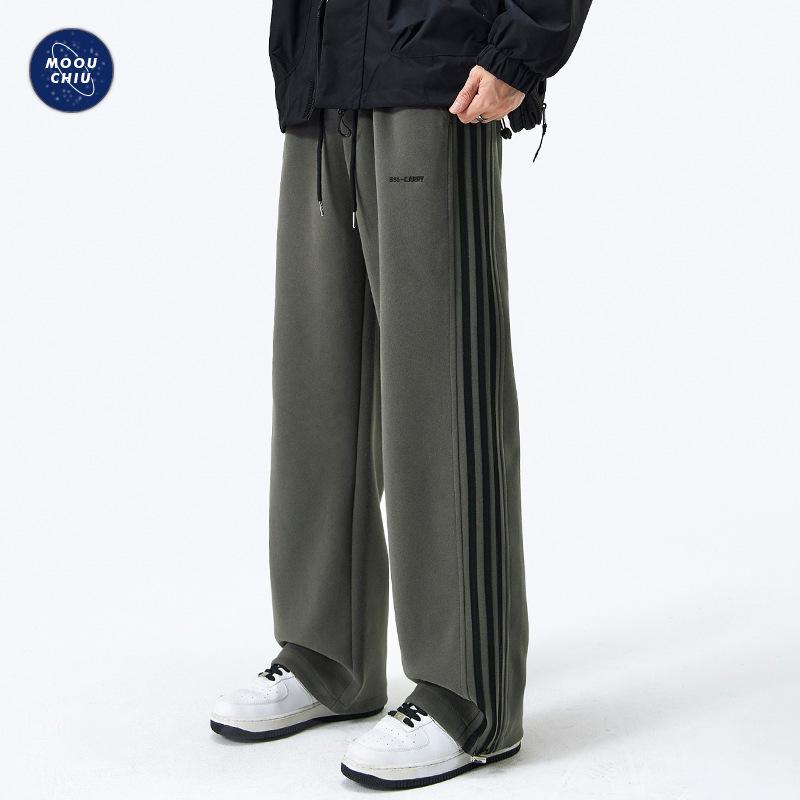 パンツ メンズ 男性用 スウェットパンツ ストレート ワイドレッグ カジュアルパンツ リラックス イージーパンツ 秋 普段使い 部屋着 スポーティ ストリート ウェア 綿混紡 カーキ ブラック