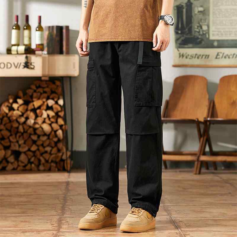 カーゴパンツ メンズ ルーズ カジュアルパンツ 春秋 快適 コットン ストレートパンツ 黒 カーキ アーミーグリーン