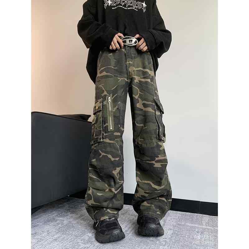 カーゴパンツ メンズ 美式復古 迷彩柄 ワークパンツ ゆったり ストレート ロングパンツ カジュアルパンツ スポーツパンツ ズボン 綿混紡 秋冬