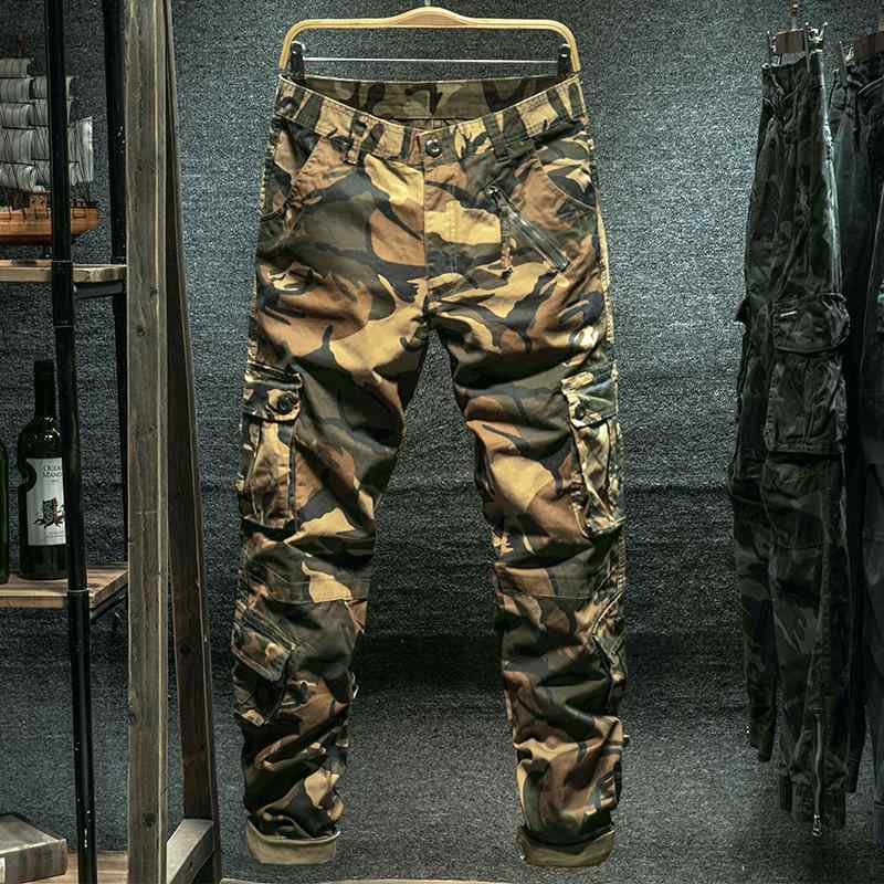 パンツ 男性用 迷彩 カーゴパンツ 作業ズボン ストレート コットン ミリタリー 軍パン 多ポケット ワークパンツ メンズ ボトムス ズボン(x2)