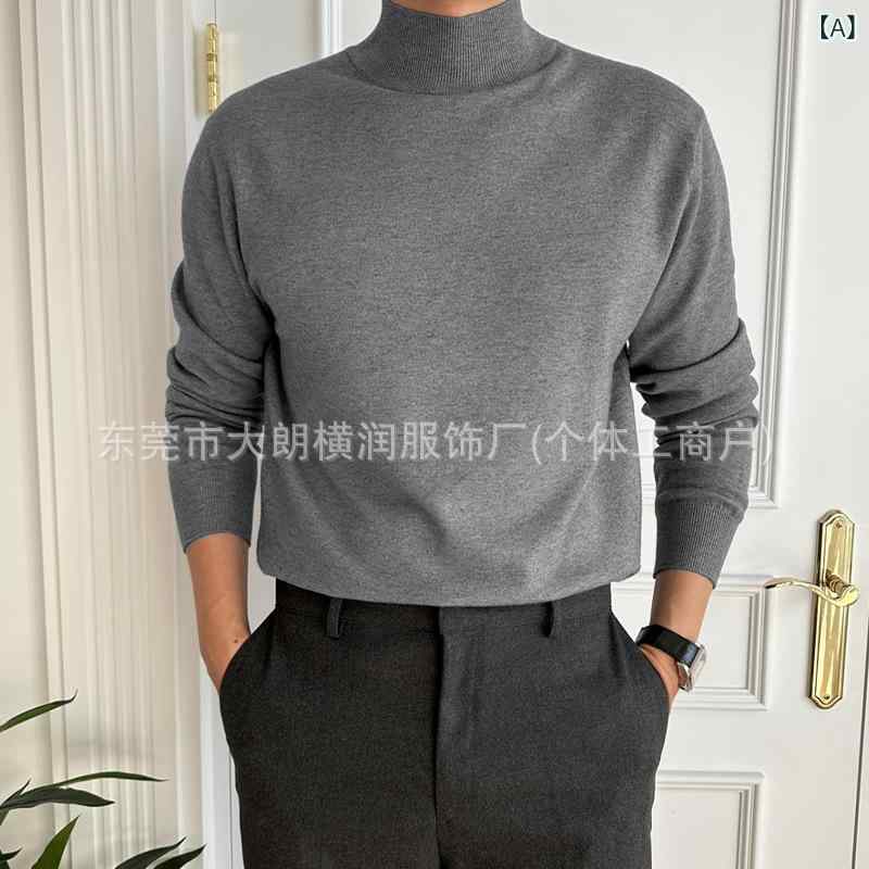 ニット メンズ 紳士用 トップス カットソー 長袖 コットン混紡 ビジネス セーター 薄手 ハーフハイネック グレー ブラック カーキ ブラウン ネイビー パープル グリーン レッド ブルー 無地