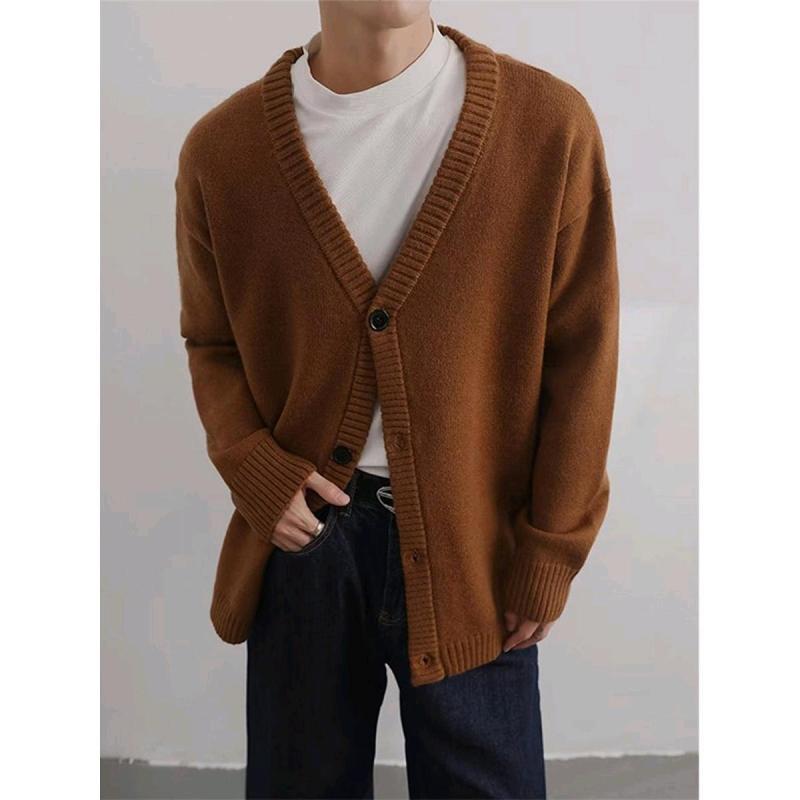 ニット メンズ Vネック カーディガン 秋冬 韓国 ゆったり 長袖 ニットセーター トップス 男性用 厚手 防寒 暖かい あったか 普段使い