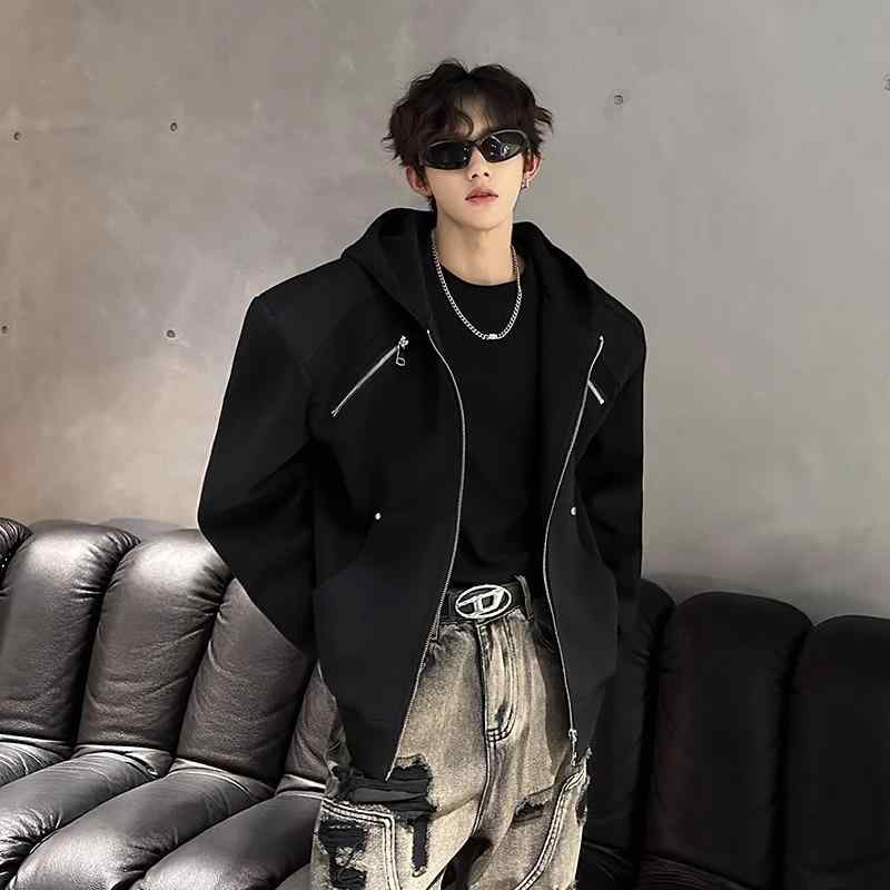 パーカー メンズ 春秋 長袖 ジップアップ スウェット 麻グレー 黒 M L XL XXL ポリエステル プリント ゆったり カジュアル スタイル