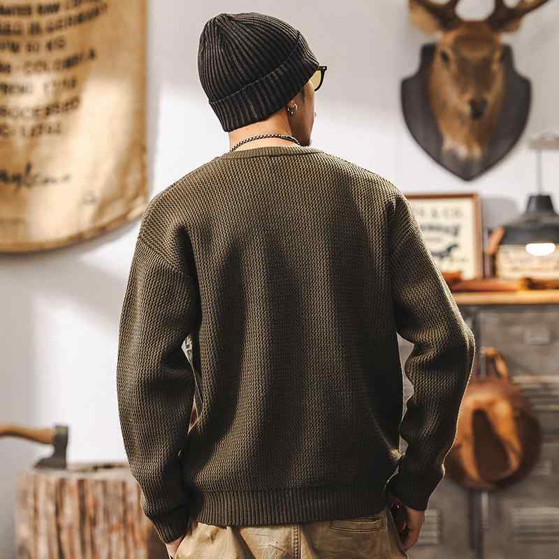 ニット メンズ ニットセーター 厚手 秋冬 トップス プルオーバー 長袖 ラウンドネック ゆったり リラックス カジュアル 普段使い 800g ヘビーウェイト 茶葉グリーン ブラック コーヒー