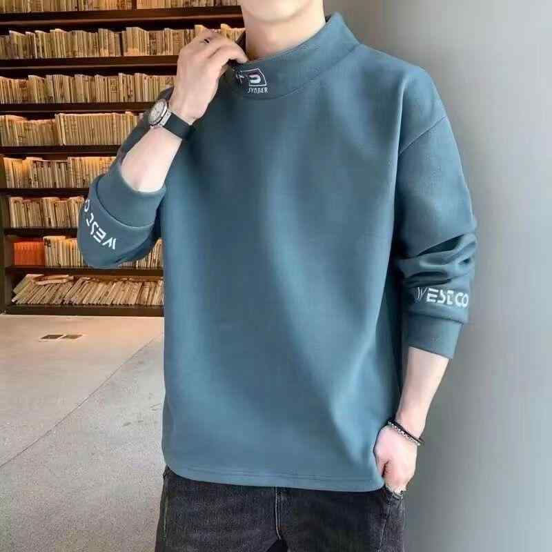 トレーナー メンズ 長袖 Tシャツ ハーフハイネック 裏起毛 秋冬 トップス 刺しゅう あったか 暖か プルオーバー ゆったり リラックス カジュアル ブラック ブルー カーキ