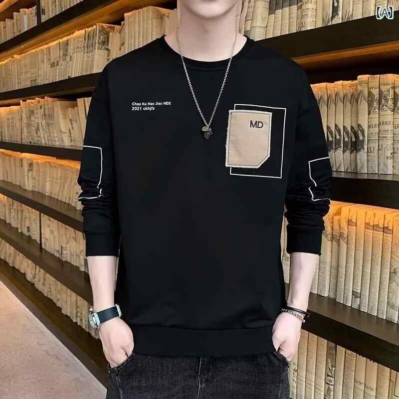 Tシャツ メンズ 長袖 トップス プルオーバー カットソー ポリエステル 春秋 薄手 ゆったり 色? ブラック ホワイト グレー(x2)
