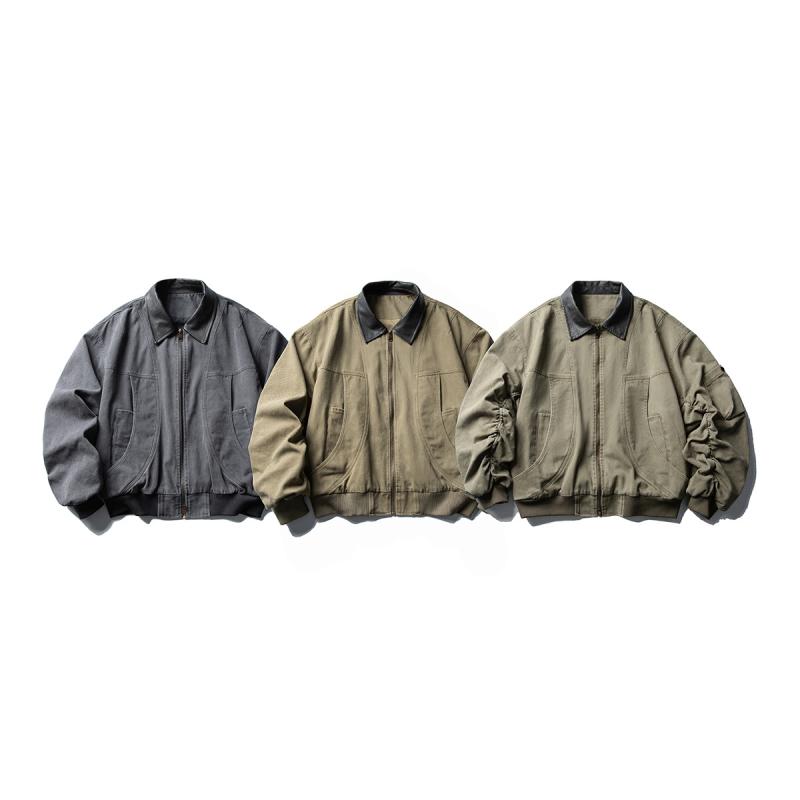 上衣 成人男性用 上衣 cleanfit 水洗いする 秋物 カーキ 灰緑 薄墨色 綿 日系レトロ 襟付き添い人 衣嚢 その他-メンズジュエリー・アクセサリー-ジュエリー・アクセサリー