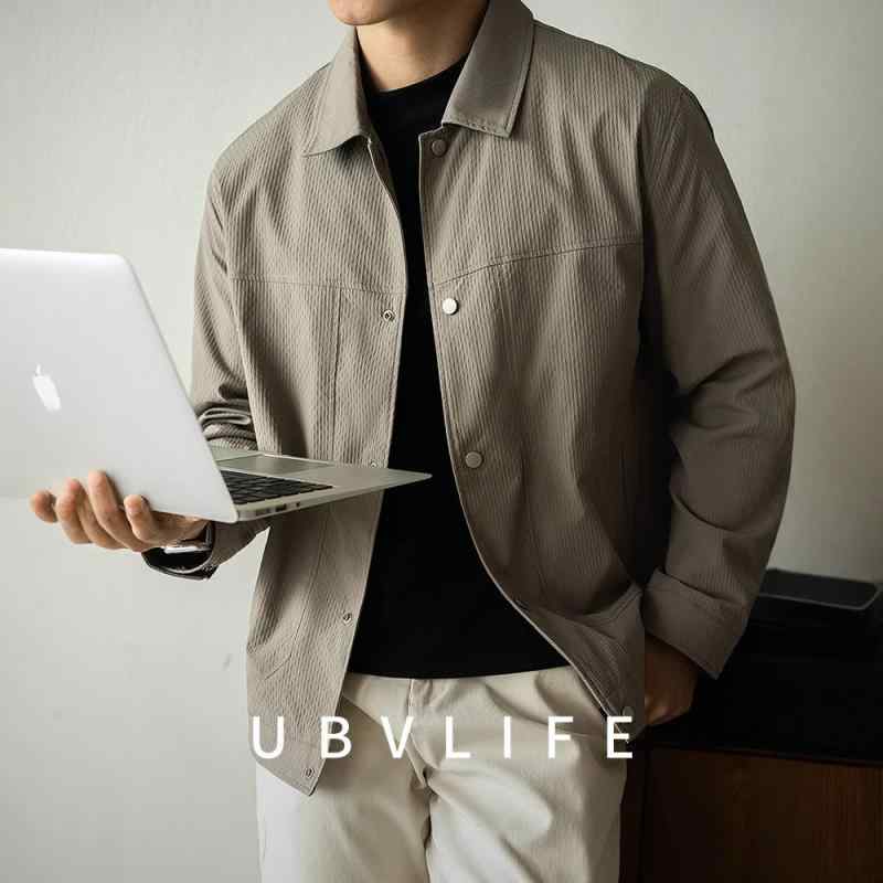 上衣 成人男性用 細工物上衣 春物 ポリエステル 斜方形柄 襟付き添い人 ともし火商行為 心地よい ゆったり 長袖 透け透け カーキ緑であること 黒いこと メンズジュエリー・アクセサリー-ジュエリー・アクセサリー