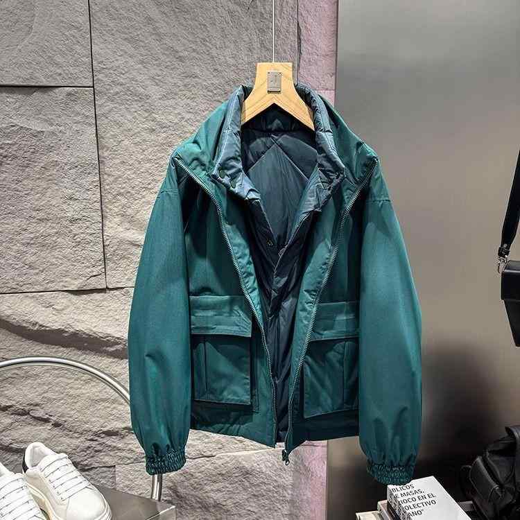ダウンジャケット 男性用 フェイクレイヤード 切り替え 秋冬 暖かい ポリエステル グリーン ブラック｜LINEAR shop
