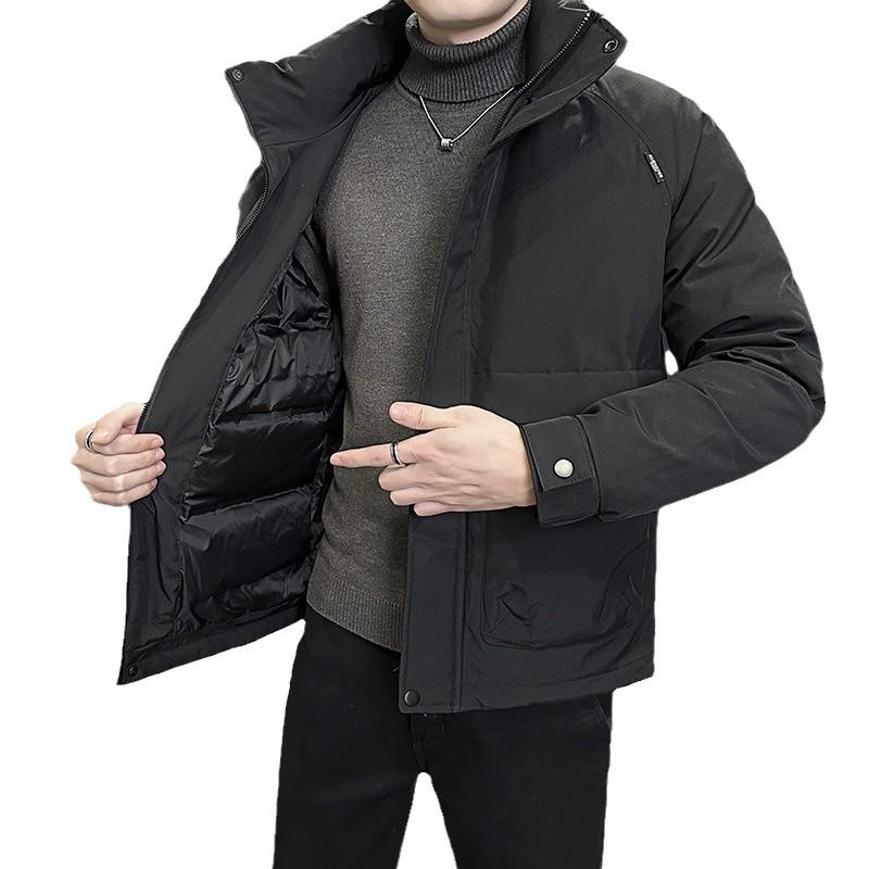 羽?服 メンズ 成人男性用 立襟 防寒 アウター 秋冬 心地好い ポリエステル 無地 黒いこと カーキ 緑であること