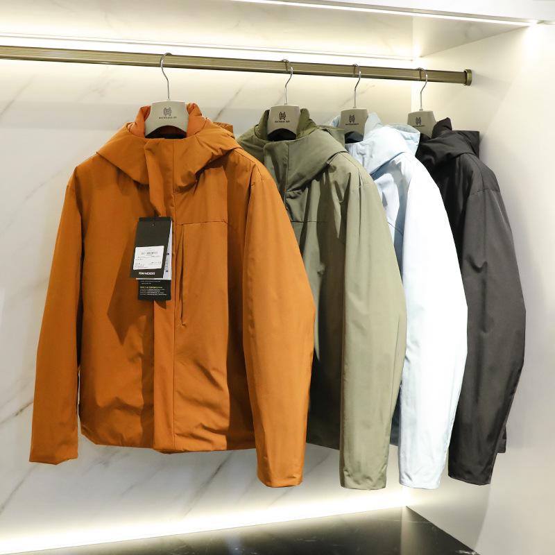 厚地の外套 メンズ 成人男性用 防寒 ボンネット付き添い人 撥水 アウター ポリエステル 軽さ 中綿 上衣 上衣 秋冬 黒いこと 黄色 緑であること 青み