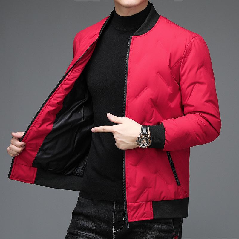 羽?服 メンズ 男性用 防寒 防風 立ち襟 白?? 80%以上 暖か ポリエステル 合体型 スタンドカラー フルジップ 無地 アウター ジャンパー ブルゾン ブラック カーキ レッド ブルー M L XL 2XL 3XL 4XL 秋冬