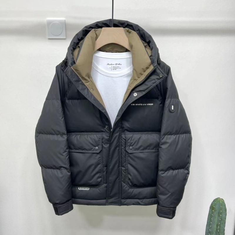 羽?服 メンズ 男性用 フード付き 配色 厚手 防寒 アウター 上着 ワーク 大容量ポケット ポリエステル 冬 ブラック 黒 グリーン 緑 グレー