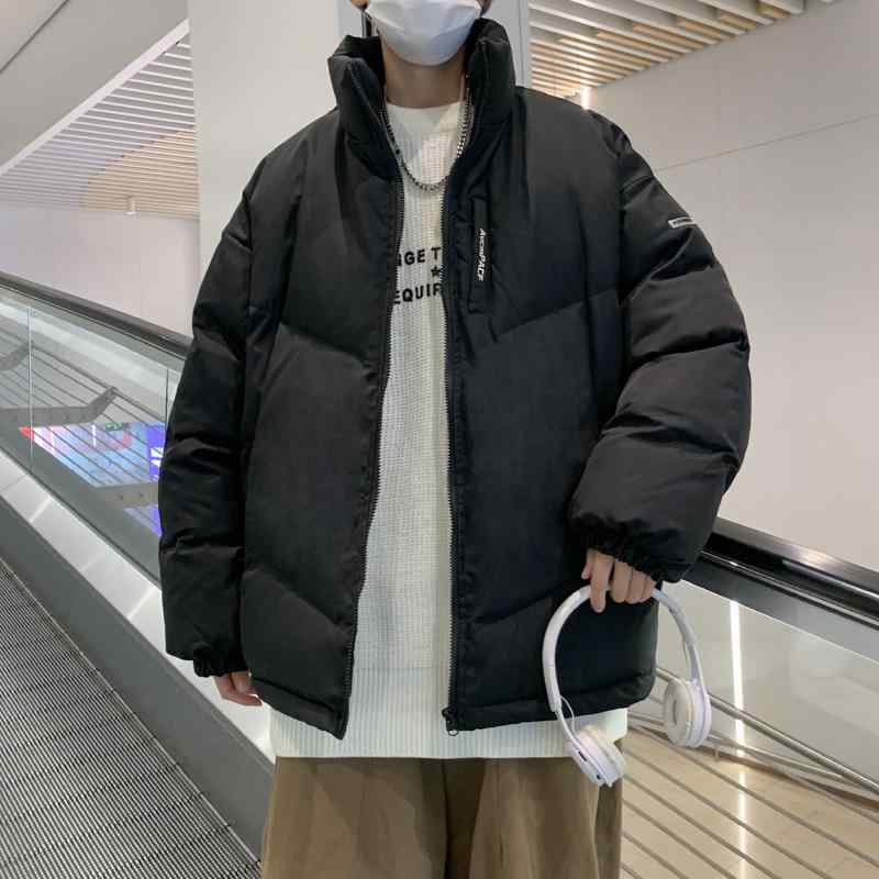 綿上衣 メンズ 成人男性用 レトロスタイル 無地 立襟 中綿 ポリエステル 普段使い走り アウター トップス 防寒着 秋冬 白 黒 赤銅色(x2)