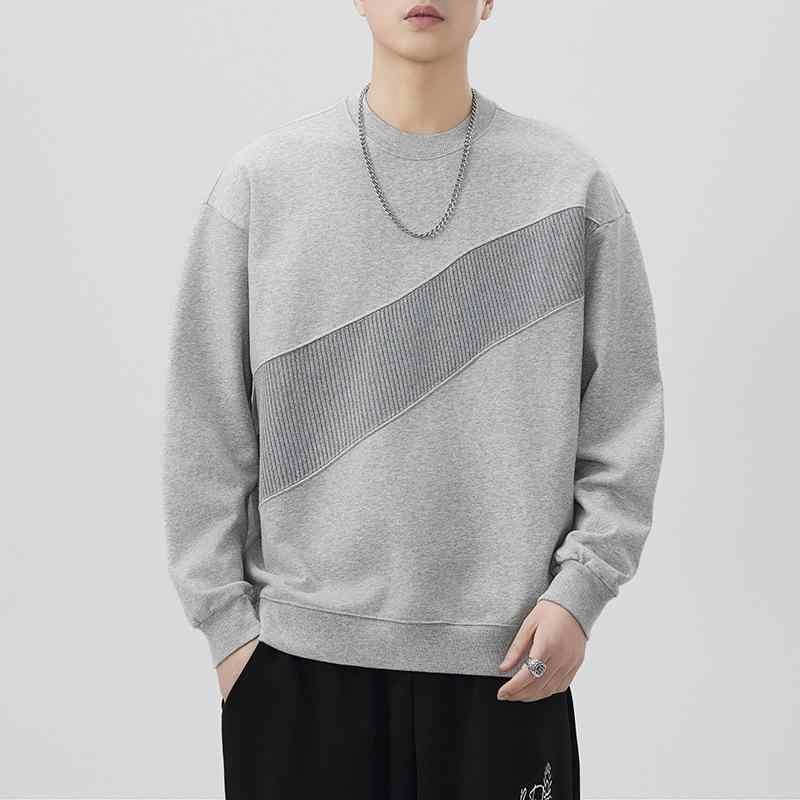 Tシャツ メンズ 男性用 スウェット プルオーバー 長袖 ビッグシルエット ドロップショルダー 丸首 薄手 コットン 綿 春秋 ストリート カジュアル ブラック 黒 グレー アイボリー