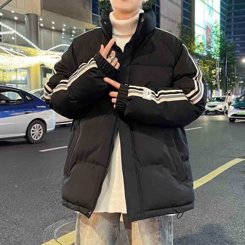 綿ジャケット メンズ 冬服 ストリートスタイル スタンドカラー 中綿 アウター ジャンパー ゆったりサイズ 防寒着 暖かい ポリエステル グレー ブラック グリーン アイボリー