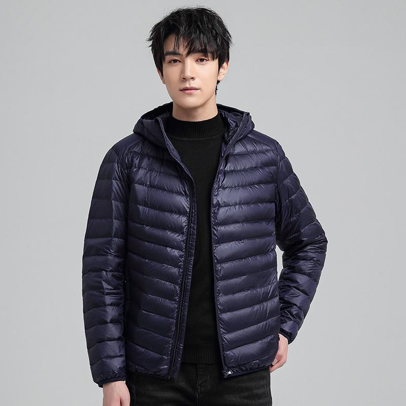 羽?服 メンズ 男性用 ライトダウンジャケット ショート丈 フード付き スタンドカラー 秋冬 無地 撥水