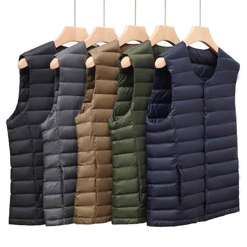羽?ベスト 男性用 ライトダウン フェザー チョッキ 防風 無地 Vネック M L XL 2XL 3XL ブラック 紺色 グレー ブルー