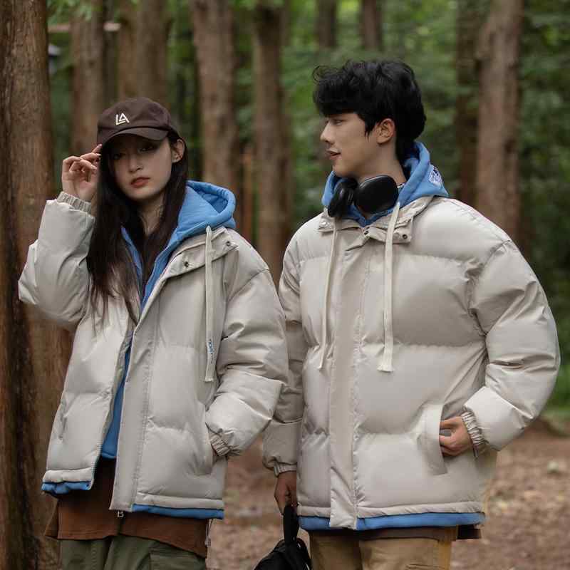 綿上衣 成人男性用 ボンネット付き添い人 フェイクレイヤード 中綿 前掛け 上衣 秋冬 朦々たる 無地 黒いこと 青み 螢光緑であること カーキ(x2)