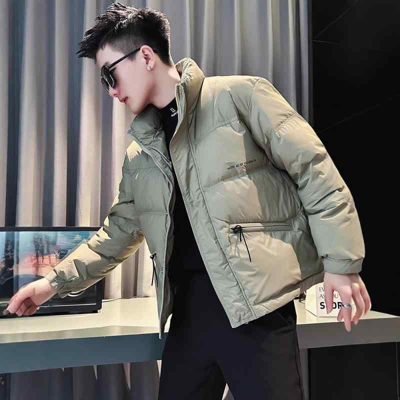 ダウンジャケット メンズ 男性用 中綿 立襟 立ち襟 ショート丈 ポリエステル ブラック 黒 グリーン 緑 秋冬 あったか 防寒 普段使い