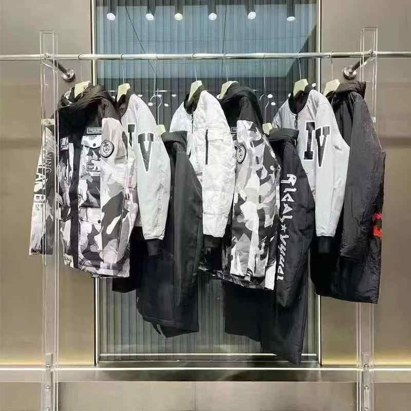 羽?服 メンズ 男性用 ダウンジャケット ルーズフィット ストライプ柄 フード付き 襟付き ホワイト系 ブラック系 冬季 防寒 暖かい(x6)