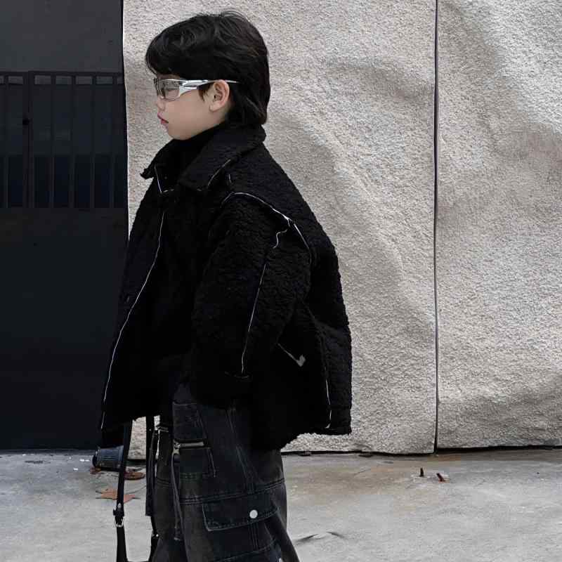 子供服 アウター ジャケット コート 男の子 モコモコ ニット カーディガン 秋冬 90 100 110 120 130 140 150cm ブラック(x3)｜LINEAR shop